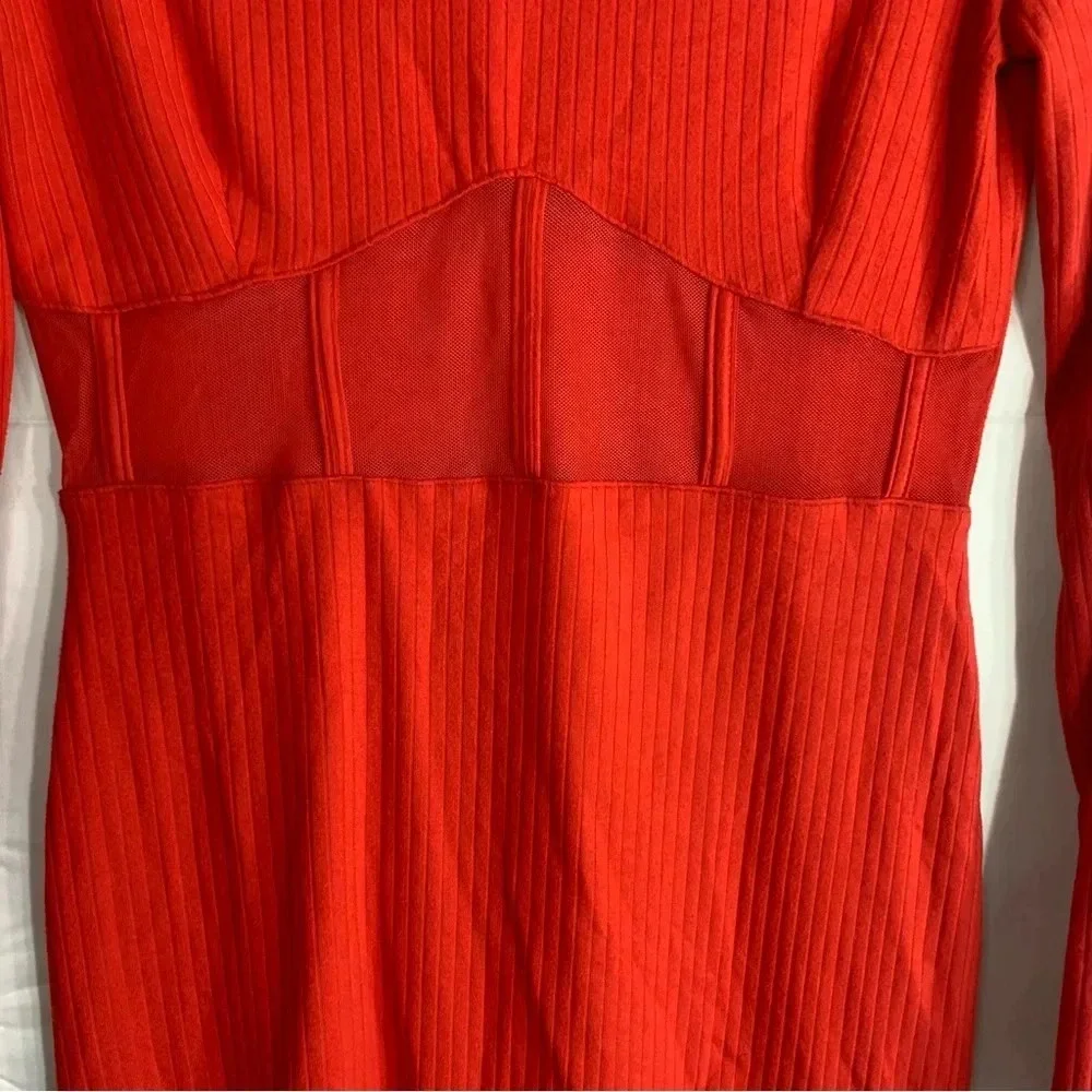 NWoT Derek Heart Red Ribbed Mesh Long Sleeve Bodycon Dress, size M - Picture 4 of 8